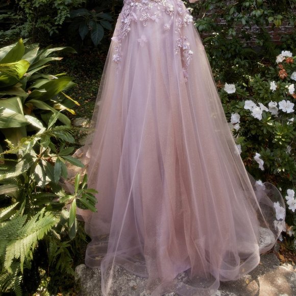 NEW LONG OFF THE SHOULDER STRAPLESS SLEEVELESS EMBROIDERED BALL GOWN AL A1108 - Picture 5 of 8